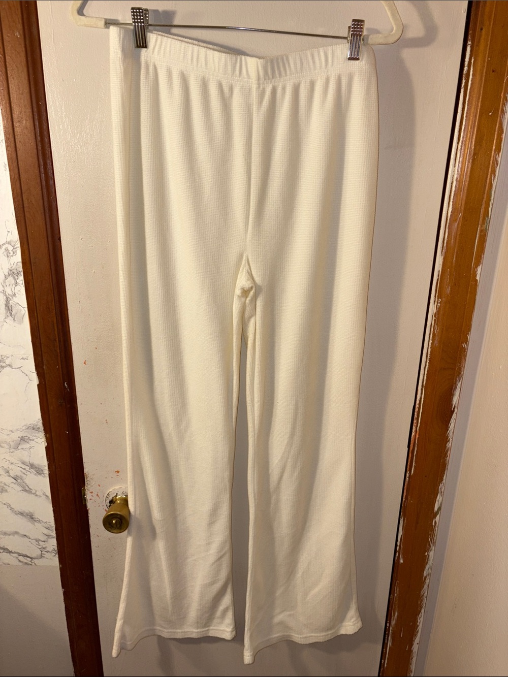 Women's Cream Wide-Leg Knit Pants